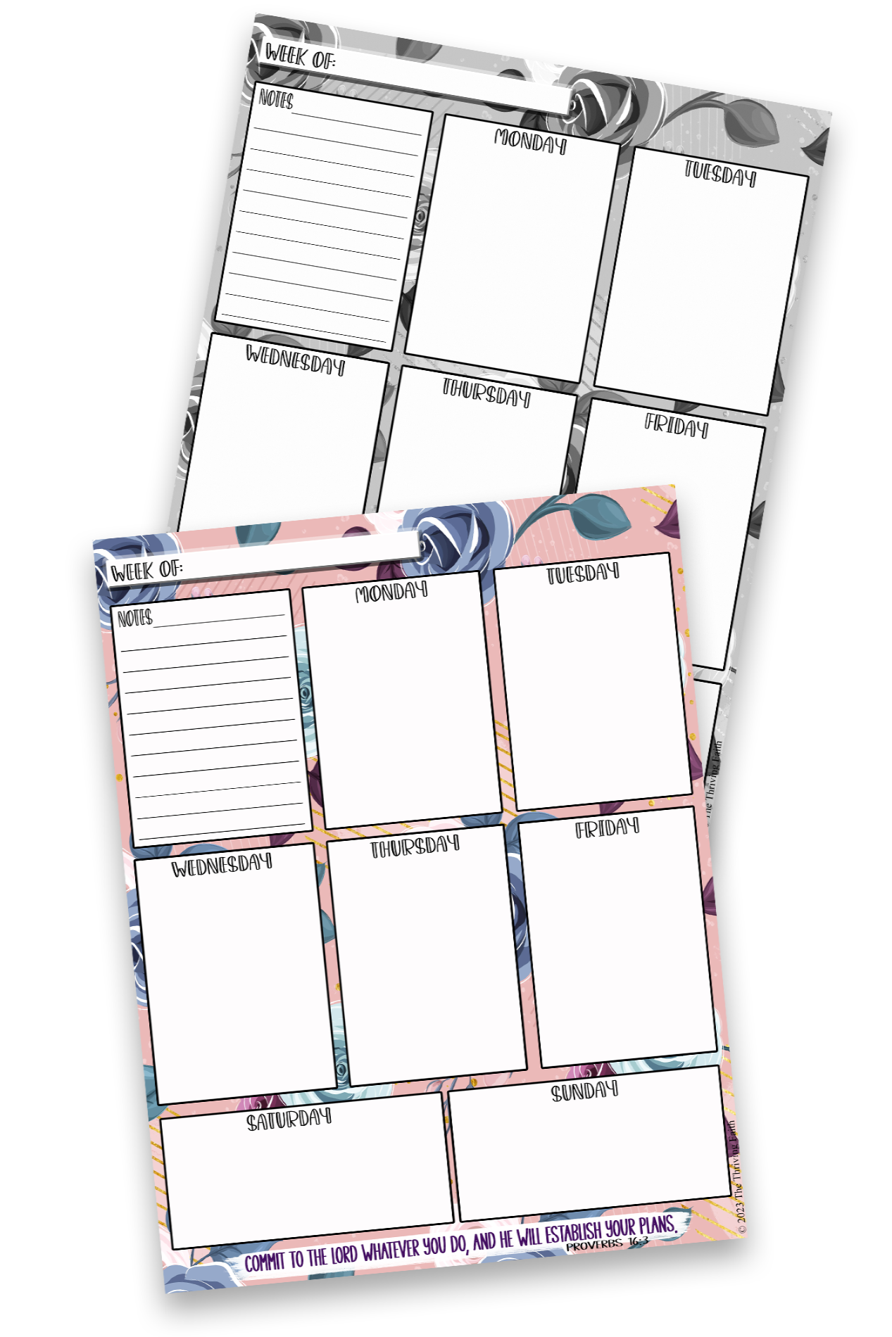 Floral weekly planner set b/w and colour