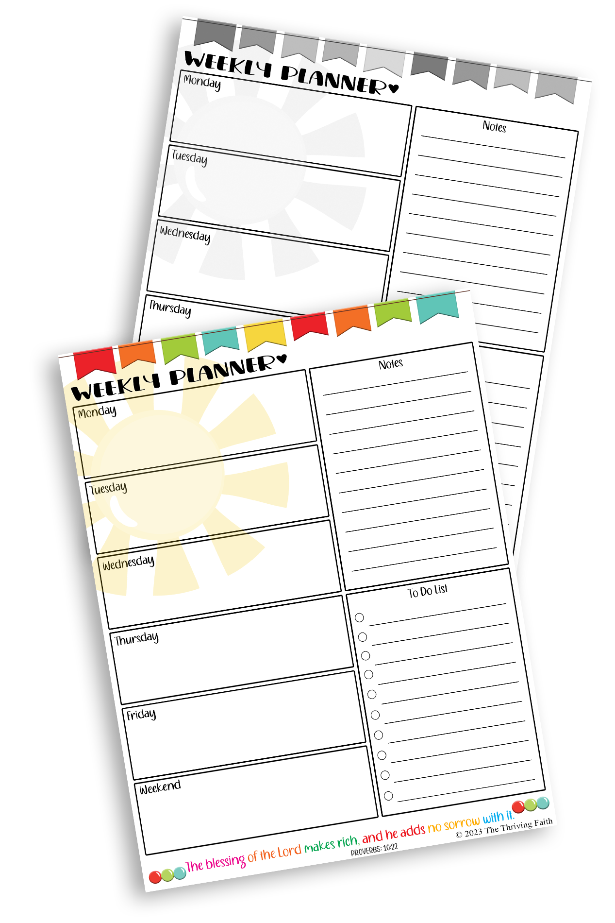 Sunshine Weekly Planner Set { B/W & Colour}