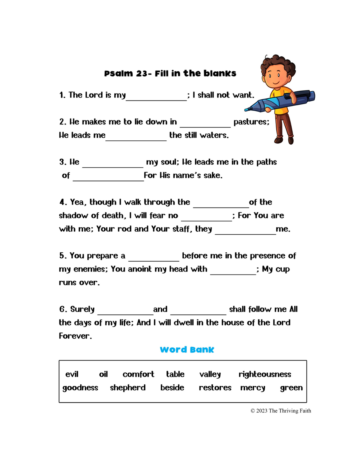 Psalm 23 Learning Pack For Kids